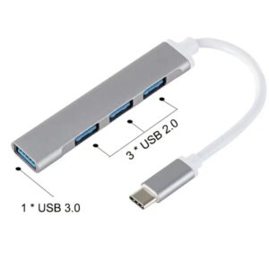 Adaptador HUB Tipo-C 4 En 1 ( 1 USB 3.0 / 3 USB 2.0 ) / Metálico