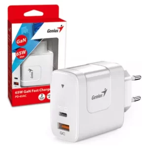 Cargador Genius Pd-65ac 65w Fast Charge 1 Usb-c 1 Usb-a Color Blanco