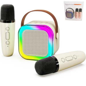 Parlante Bluetooth Karaoke Con 2 Micrófonos Luces Led RGB MicroSD AUX 3.5MM