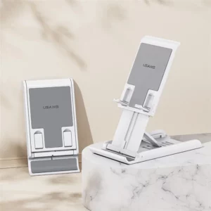Soporte universal para teléfono y tableta de escritorio, ajustable en múltiples ángulos, plegable, soporte de mesa para teléfono - Blanco